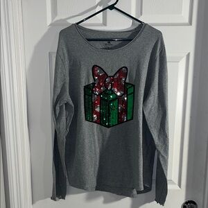 Disney Gray Long Sleeve Top with Sequin Gift Design
